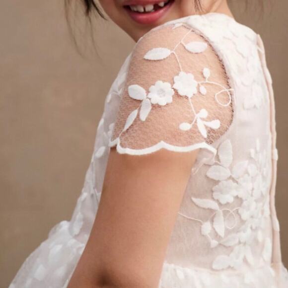 Princess Daliana Anthropologie Lindi Lace Piping White Flower Girl Dress Size 10 - Picture 2 of 12